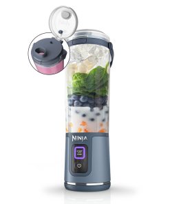 Ninja Blast Blender portable, 530 ml, couvercle résistant aux fuites et bec verseur, mini blender sans fil puissant, rechargeable, smoothies, shakes, mixe fruits et glaçons, Bleu Denim, BC151EUNV