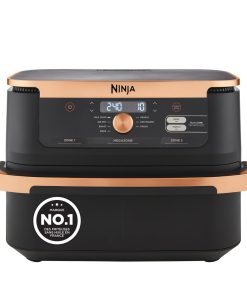 NINJA Foodi FlexDrawer Air Fryer, Dual Zone Avec Séparateur Amovible, Grand Tiroir de 10.4 L, 7-en-1, Double Zone, Pièces Antiadhésives Compatibles Au Lave-Vaisselle, Noir & Cuivre, AF500EUCP