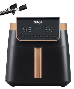 Ninja Air Fryer MAX PRO, 6,2 L, Grand tiroir, rôtir, cuire au four, frire sans huile, familial, antiadhésif, panier/plaque croustillante compatibles lave-vaisselle, pinces, noir/cuivre, AF180EUCP