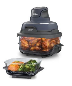 Ninja CRISPi Friteuse sans huile portable, 3,8L, 4-en-1 : Frire sans huile, Rôtir, Garder au chaud, Recroustiller, Design compact, 2 récipients avec couvercles, 1 700 W, Gris FN101EUGY