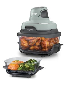 Ninja CRISPi Friteuse sans huile portable, 3,8L, 4-en-1 : Frire sans huile, Rôtir, Garder au chaud, Recroustiller, Design compact, 2 récipients avec couvercles, 1 700 W, Sauge FN101EUSG